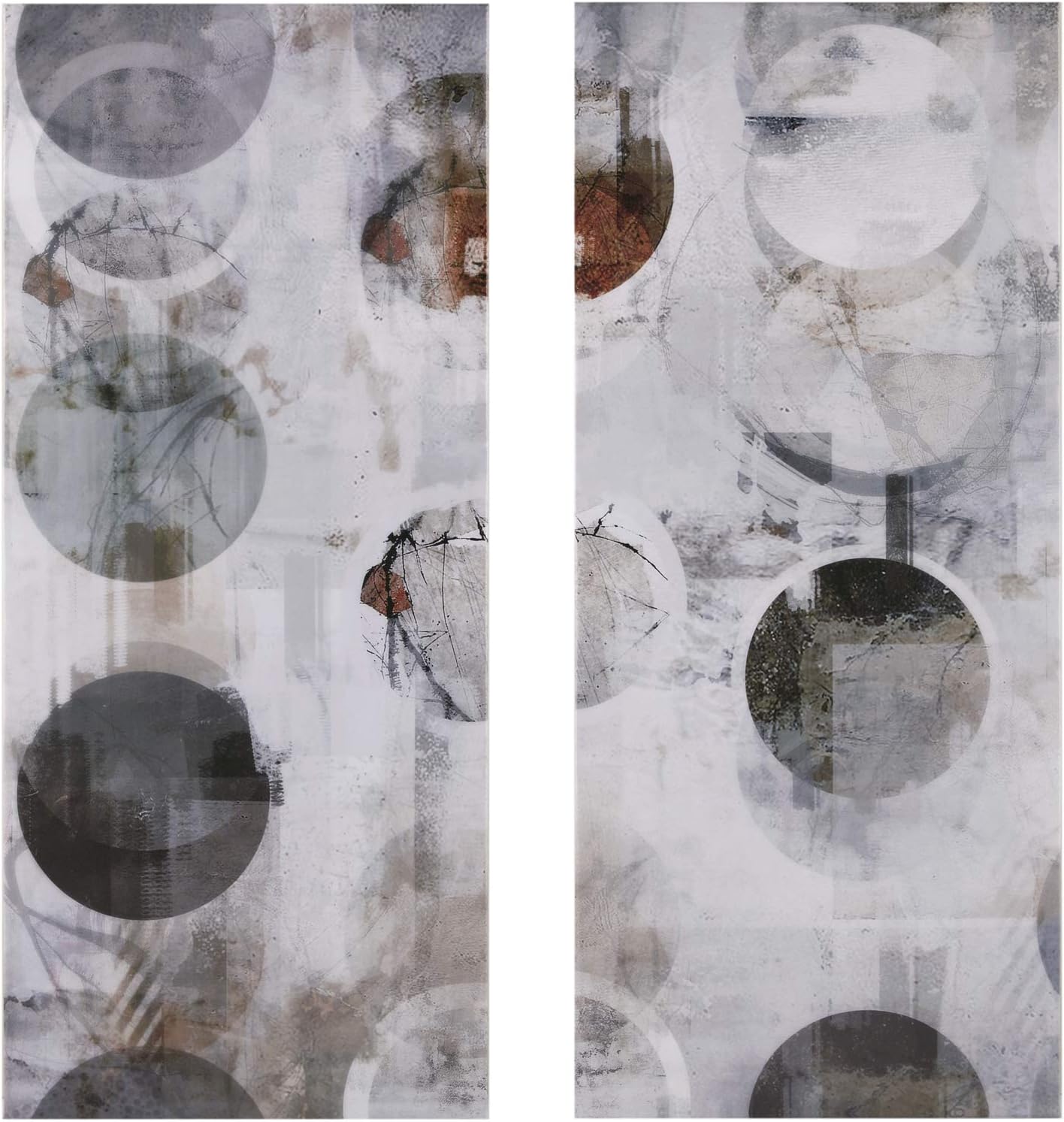 INK+IVY Circular Meridian Wall Art Living Room Décor - Abstract Industrial Geometric Canvas Home Accent Modern Bathroom Decoration, Ready to Hang Poster Painting for Bedroom, 15" x 35", Multi, 2 Piece: Posters & Prints