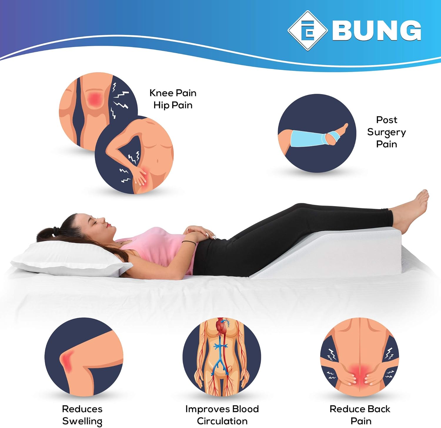 Leg Elevation Pillow with Cooling Gel - Memory Foam Leg Rest - Elevating Foam Wedge- Relieves Leg Pain, Hip and Knee Pain, Improves Blood Circulation, Reduces Swelling - Breathable, Washable Cover: Home & Kitchen