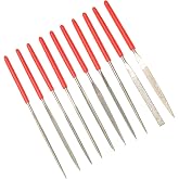 Hordion 10 Pcs Mini Diamond File Set, 2x100mm Small Needle Files | Jewelers File for Glass Wood Stone Jewelry Metal, Includes Round Oval Triangular Square Flat Leaf Shape