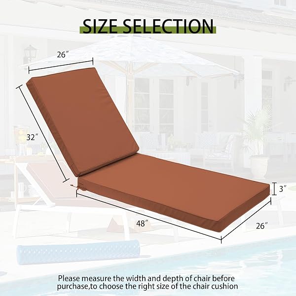 METLIV OUTDOOR CHAISE LOUNGE CUSHIONS, WATERPROOF PATIO CHAIR CUSHIONS FOR OUTDOOR FURNITURE WITH ADJUSTABLE TIES, LOUNGE CHAIR CUSHION WITH REMOVABLE COVER, 80 X 26 X 3 INCH, RED