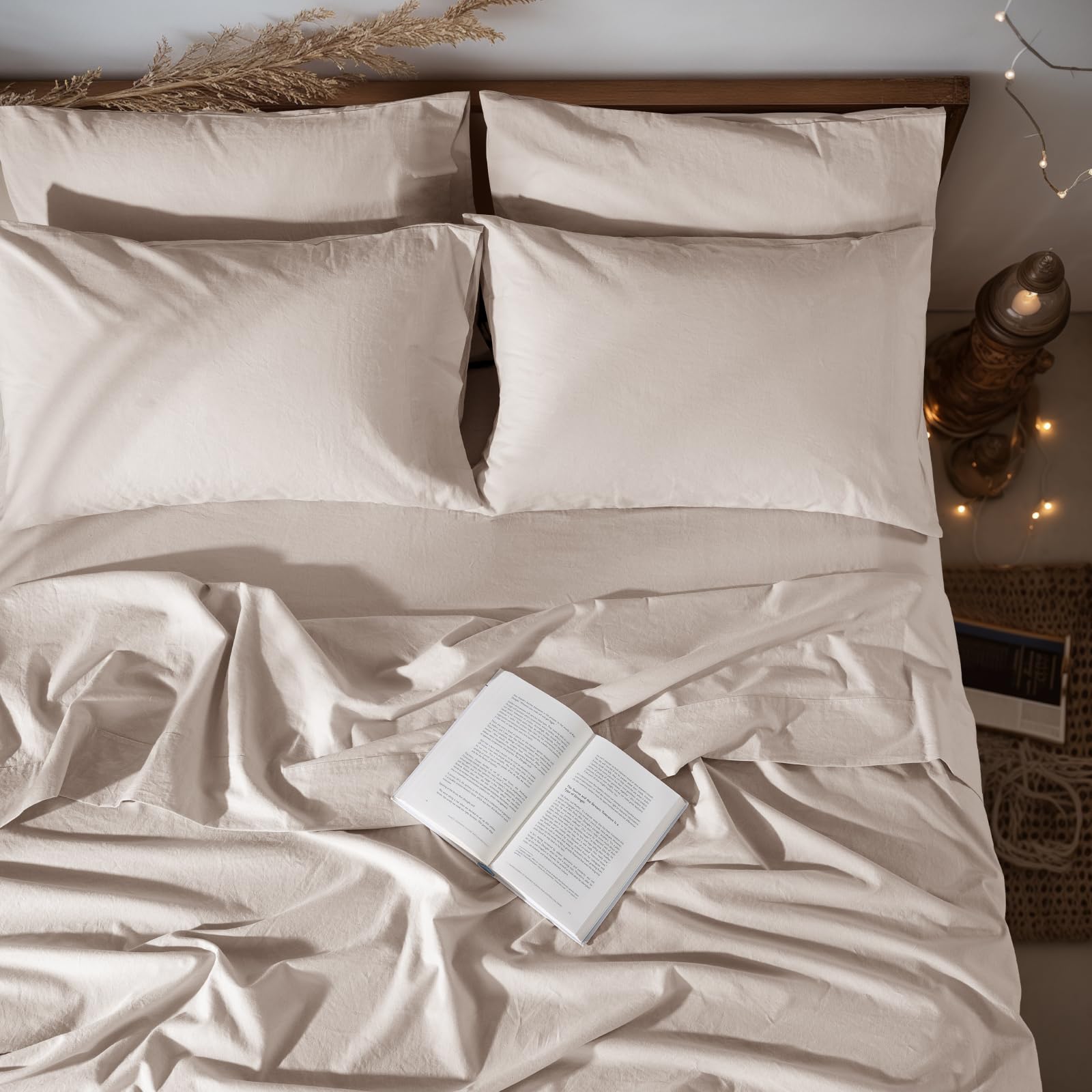 Photo 1 of LBRO2M 100% Linen Sheet Set King Size, Bed Sheets 6 Piece Sets,Solid Color Natural Flax Bed Sheets Soft Breathable Bedding,16" Deep Pocket,All Season (King, Linen)