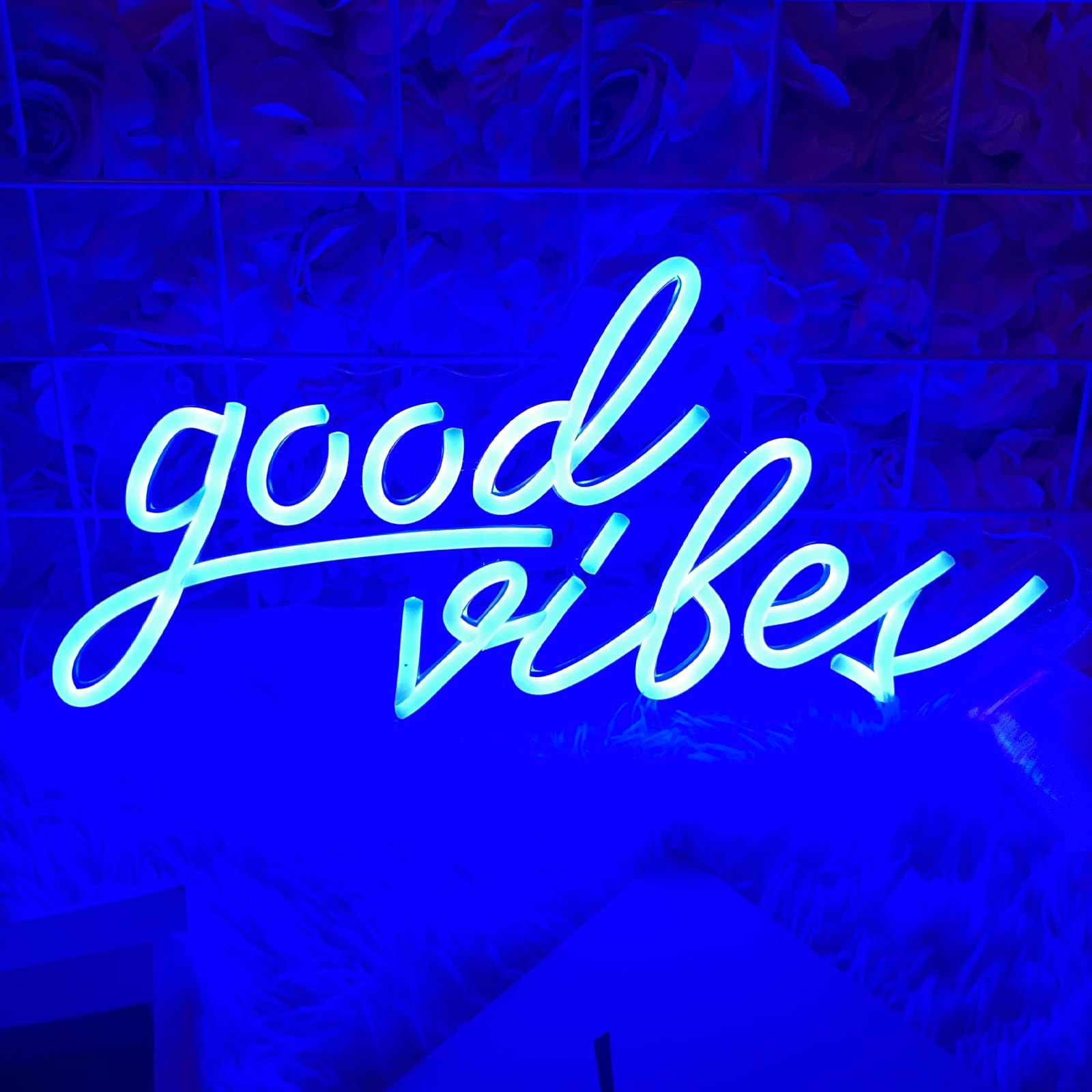 Photo 1 of Good Vibes Neon Signs for Wall Decor, Neon Lights Sign for Bedroom, USB Powered LED Neon Lights for Girls Room Bedroom Dorm Office Party Decorations, Blue 16 x 8 inches