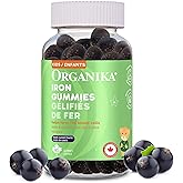 Organika Kids Iron Gummies Black Currant Flavour- Essential Iron Support to Help Form Red Blood Cells, and Aid in Growth and 