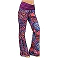 Gracyoga Women's Comfy Pajama Pants Wide Leg Lounge Palazzo Yoga Pants Stretch Casual Floral Print Fold Waist Pants