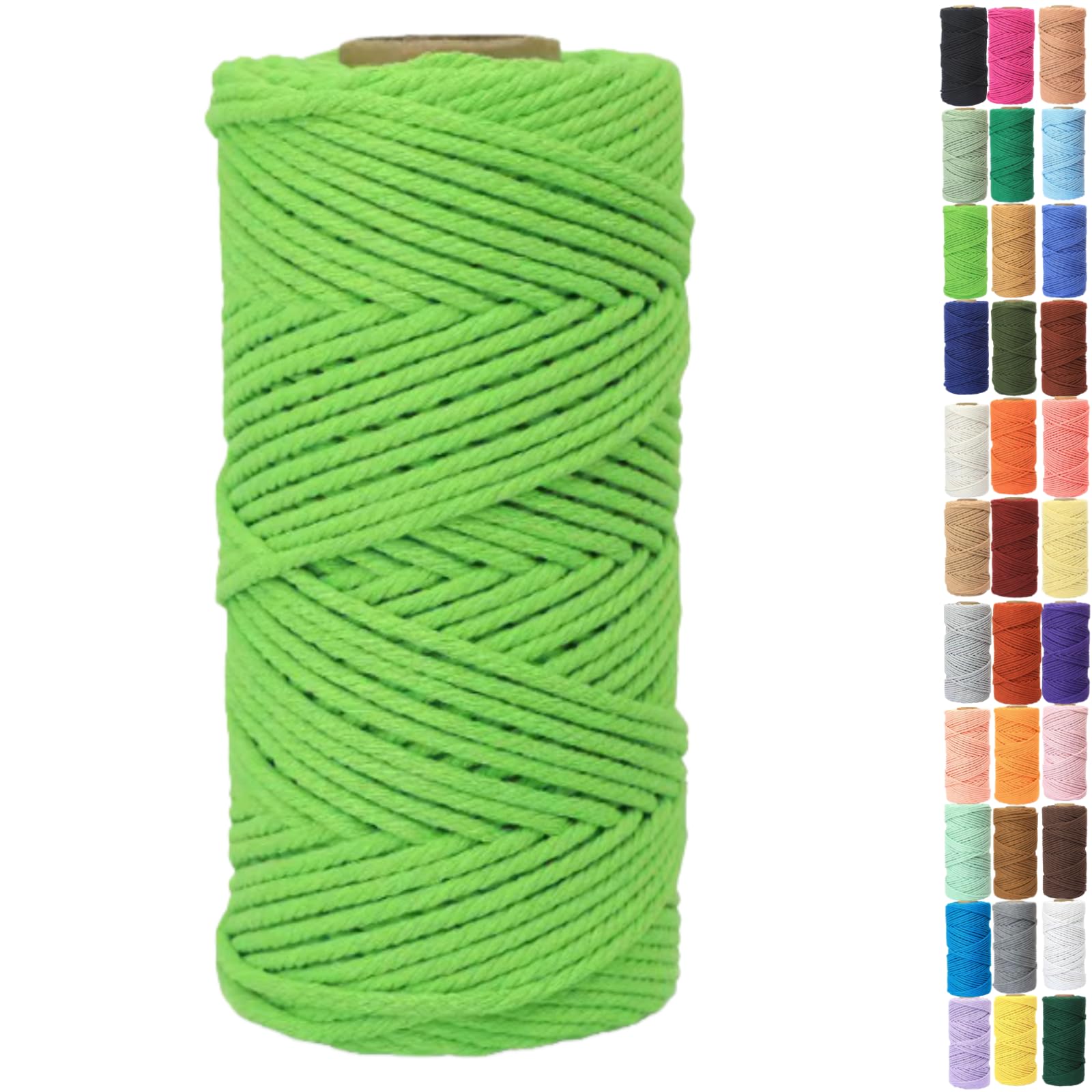 Binwat Macrame Cord Thick Natural Cotton Cord DIY Crafts Yarn Thread Twisted Spool Twine String Cotton Rope for Wall Hanging,Plant Hangers,Knitting,Decorative Projects 4mm x100m (Grass green)