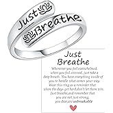 Vekoliry 925 Sterling Silver Lotus Just Breathe Ring for Women Adjustable Hope Inspirational Jewelry Encouragement Gifts