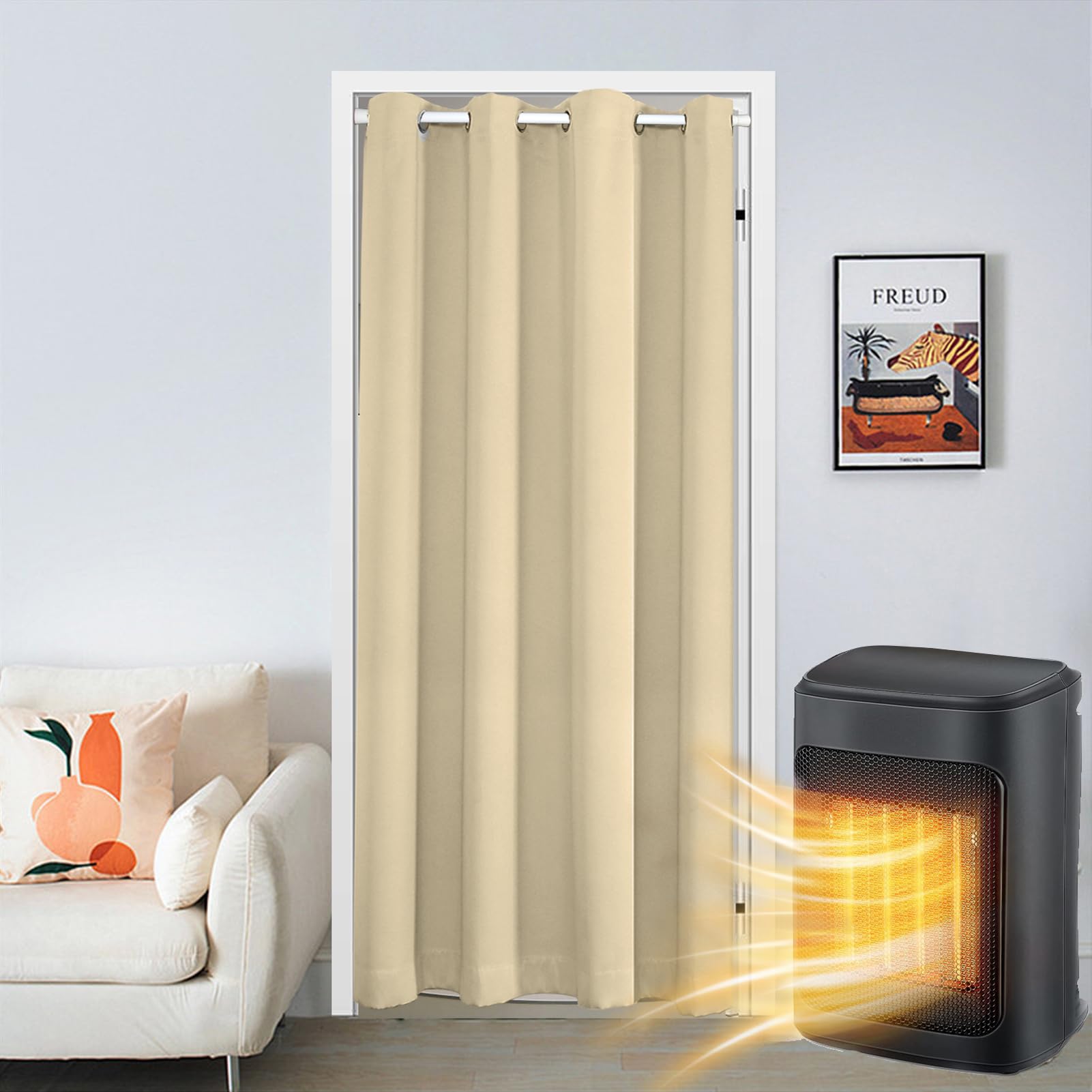 SK Studio Doorway Curtain Blackout Closet Curtains Thermal Insulated Privacy Grommet Door Curtains for Room Divider, Hallway, Window Beige, 34" W x 80" H