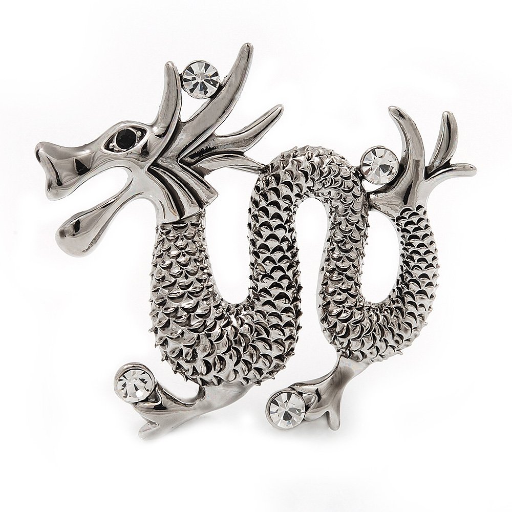 Silver Plated 'Dragon' Brooch - 4.3cm Length