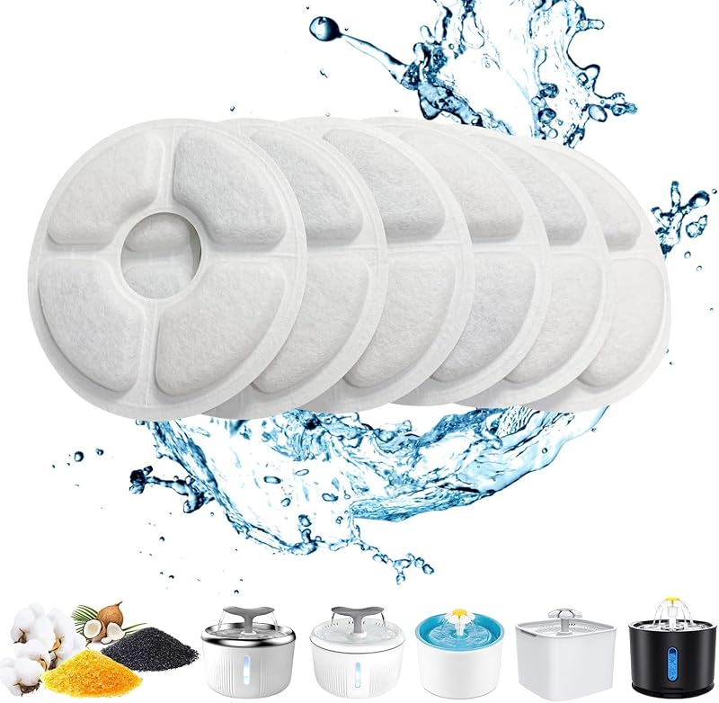 PewinGo Cat Water Fountain Filters 6pc for 2-2.5L Fountain Triple Action