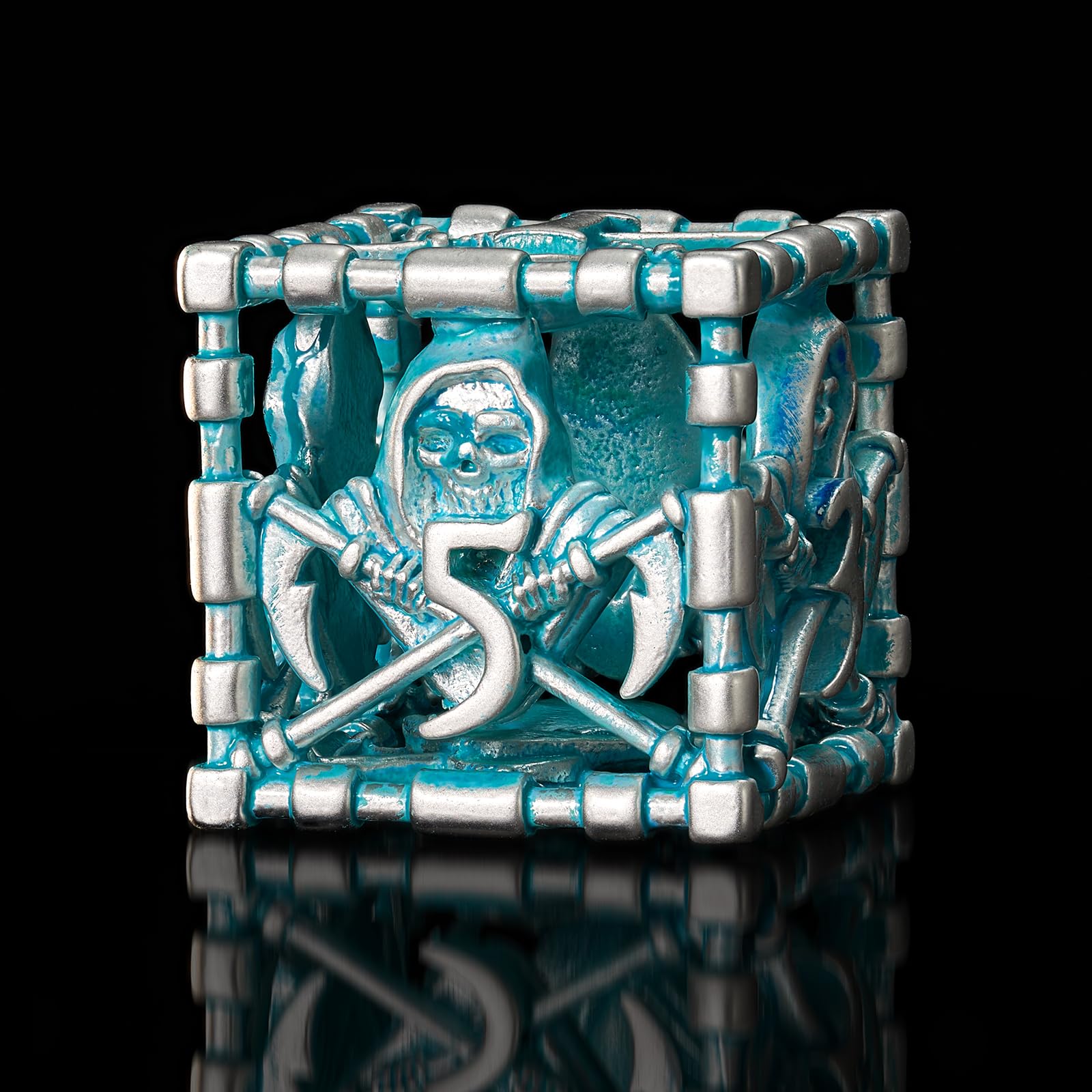 HNCCESG D&D Dice Set, Hollow Blue White Metal Grim Reaper Dice of 7 Piece,Polyhedral DND Dice Role PlayGaming for Dungeons and Dragons Table Game MTG or RPG (Blue and White)