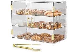 CItyjoy 3 Tiers Clear Acrylic Counter Top Bakery Display Case 5mm high Impact PETG Panels Bread Case 19.5"X15"X10.2" Party Cake Cabinet