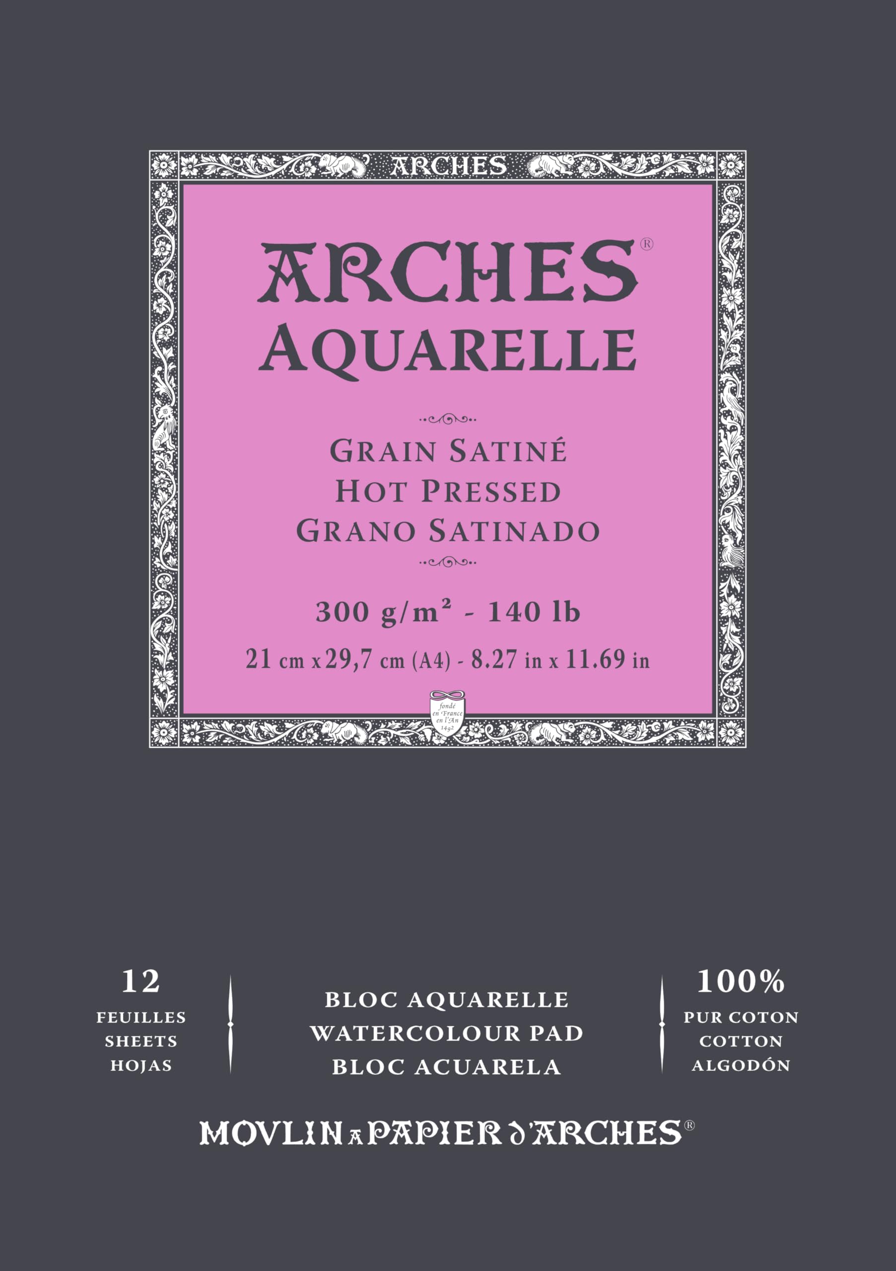 ARCHES Aquarelle 100% Satin 300g Glued Pad A4 12 Sheets Natural White
