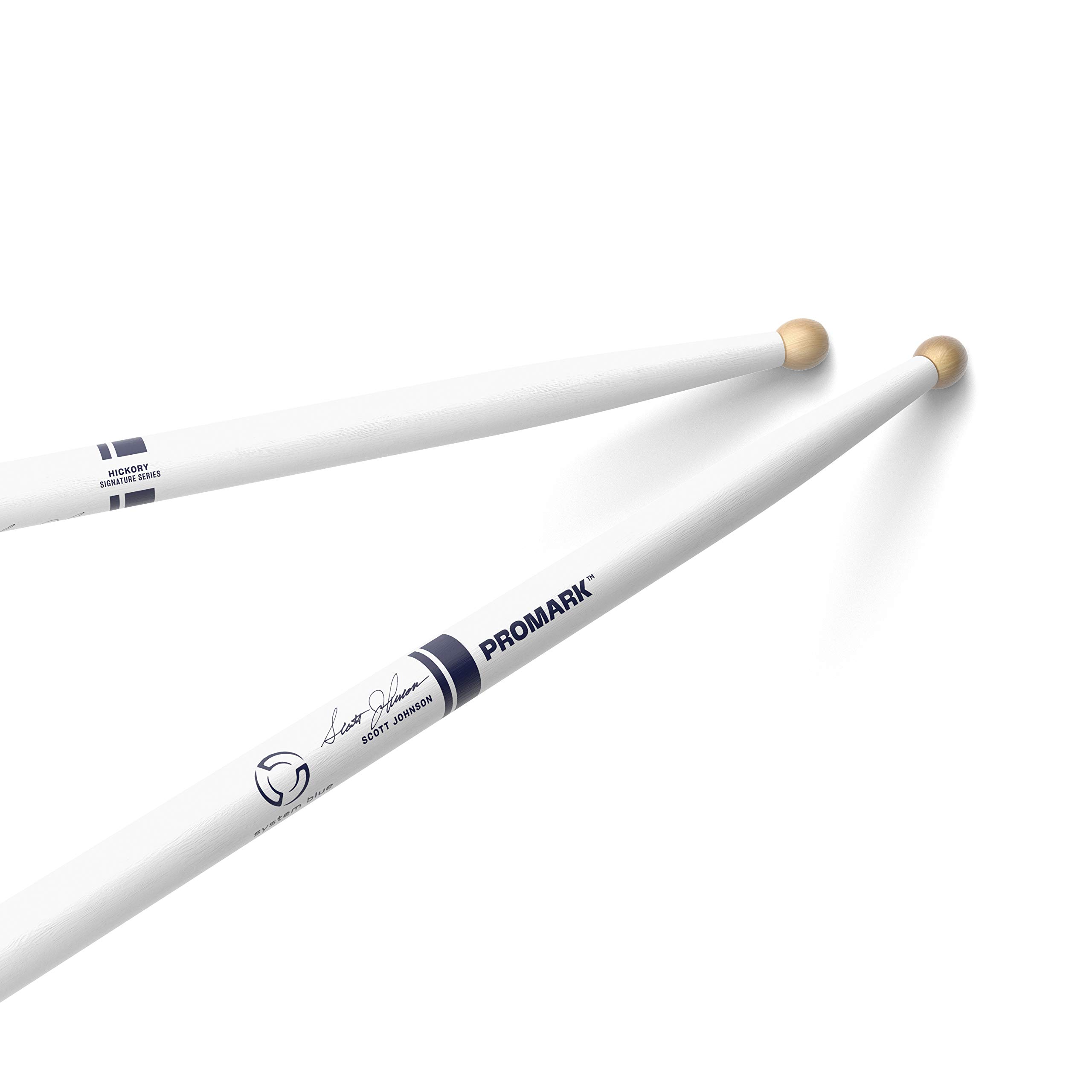 ProMark Drum Sticks - Scott Johnson Drumsticks - Drum Sticks Set - Wood Tip - Painted White Hickory Drumsticks - Consistent Weight and Pitch - 1 Pair