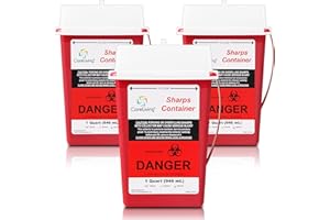 CareLiving Sharps Container, Sharps Containers for Home Use, 1 Quart (3-Pack), Needle Disposal Containers, Sharps Disposal Container, Small Portable Container for Travel