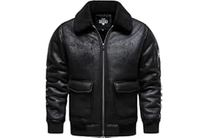 HOOD CREW Men's Faux Leather Motorcycle Jacket Men Bomber Jacket Warm Sherpa Fleece Lined Winter Coat Aviator Flight Jackets
