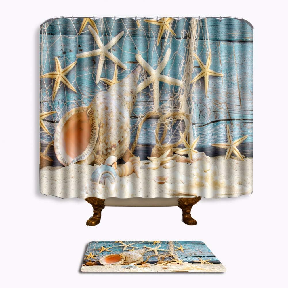 WWZEMLK Three-piece toilet Bath Mat Memory Foam 3D Bathroom Shower Curtain and Rug Set Ocean Scenery Carpet for Toilet Christmas India Home Decor