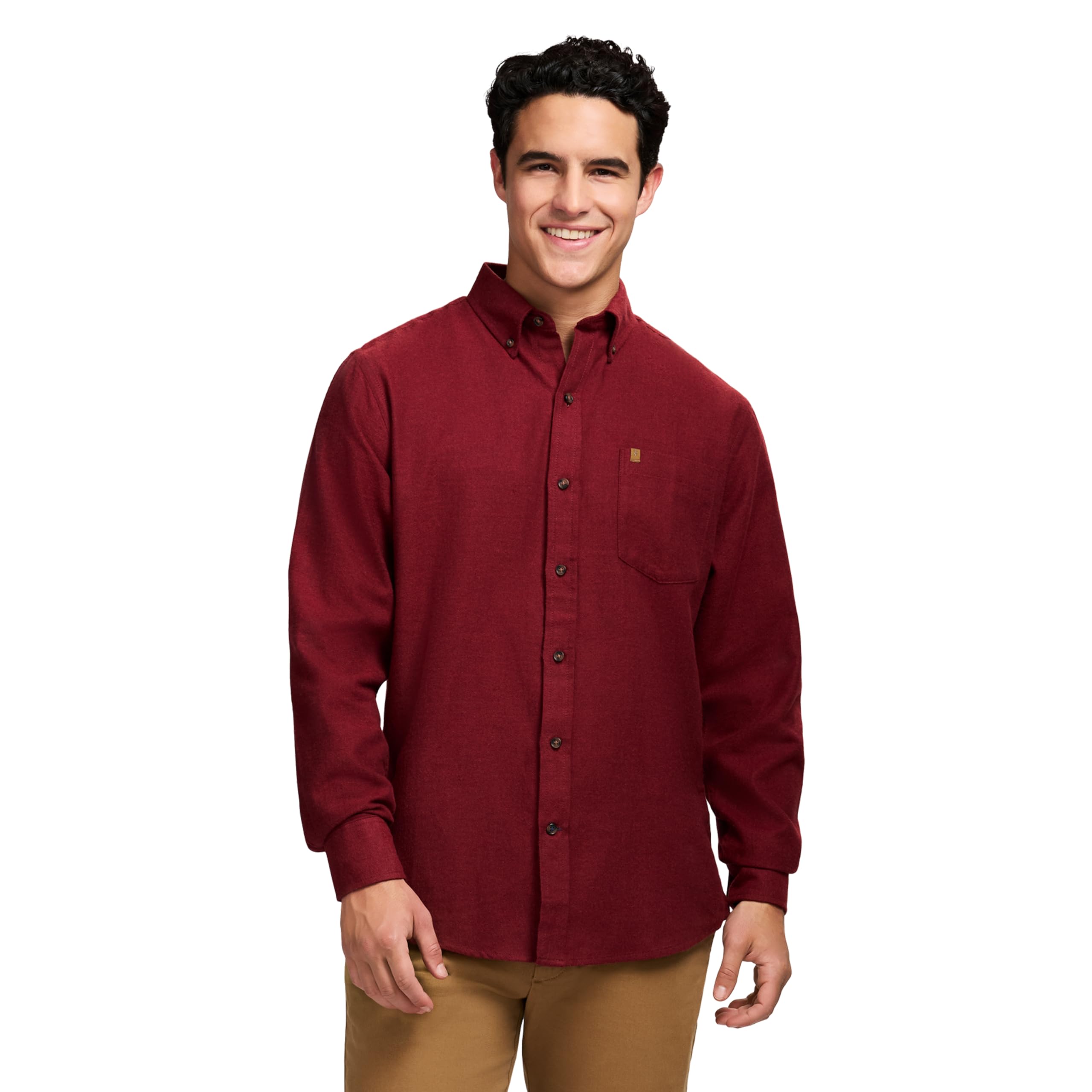 Izod Men's Stratton Flannel Long Sleeve Button Down Shirt, Sundried Tomato, XX-Large Image