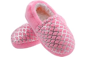 MIXIN Girls Slippers Mermaid Princess No-Slip Memory Foam Slippers Soft Rubber Sole House Shoes for Bedroom Indoor Outdoor (Toddler/Little/Big Kid)