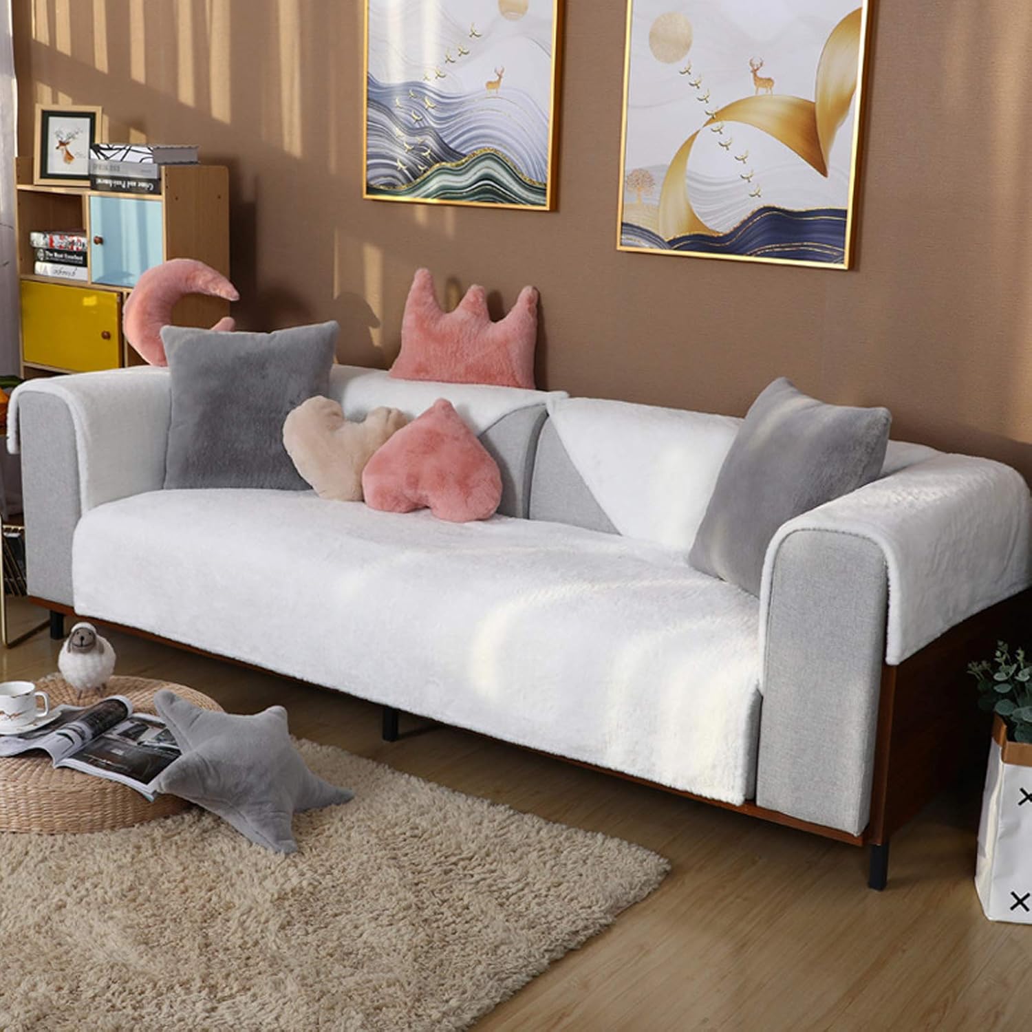 YPSM Sofa Slipcover,Solid Color Soft Thick Sofa Cover,Plush Non Slip