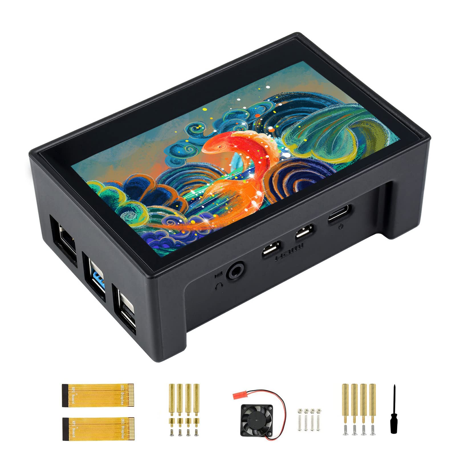 Waveshare 4.3inch DSI LCD Display with Case for Raspberry Pi 4B, 800×480 Capacitive Touchscreen MIPI DSI Display Support Raspbian/Ubuntu/Kali/Retropie/WIN10 IoT, Driver Free, Refresh Rate up to 60Hz