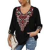 Grosy Bohemian Embroidered Tops for Women, Hippie Clothes, Mexican Peasant Blouses, Traditional Boho Clothing Tunic Shirts
