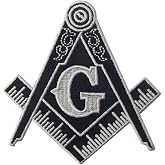Masonic Logo Emblem Embroidered Freemason Iron On Sew On Patch - White &amp; Black