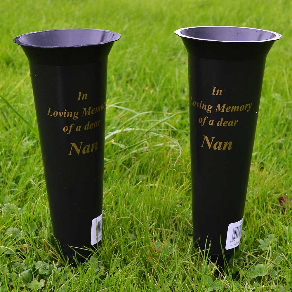Angraves Set of 2 Nan In Loving Memory Spiked Memorial Grave Flower Vases