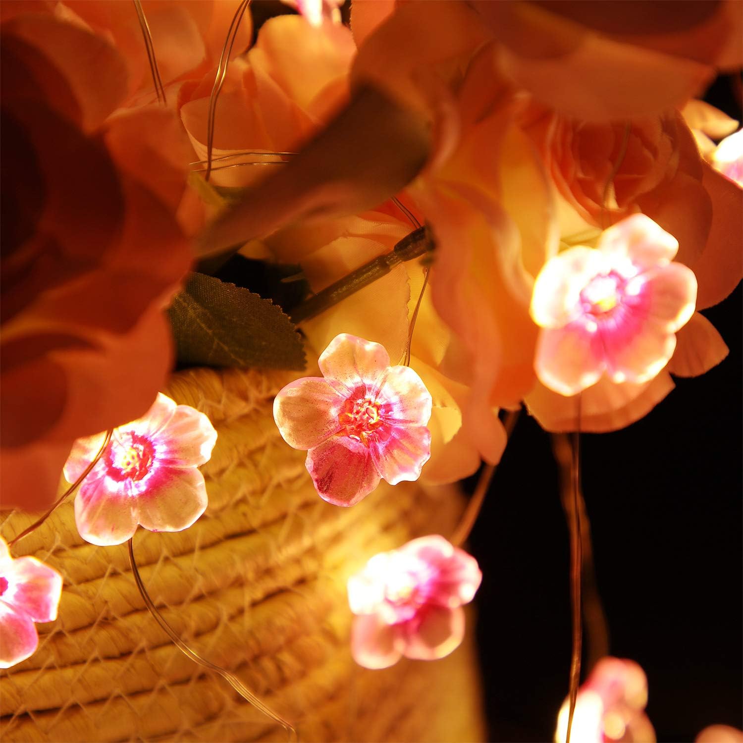 Flower String Lights Fairy Pink Cherry Blossom Lights 13 Feet 40 LEDs USB and Battery Operated Decorative Lights for Girls Bedroom Indoor Outdoor Wedding and Valentines Day - Image 5