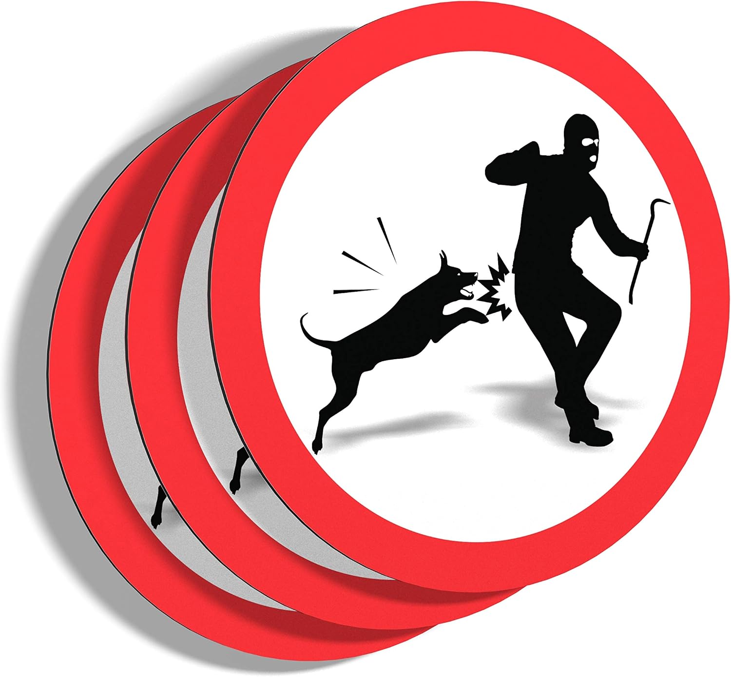 Imaggge.com Pack of 3 Signs, Dog Warning, Thief, Round, 15 cm, Heavy Duty, Aluminium (Not PVC), Bad Dog, Guardian Dog