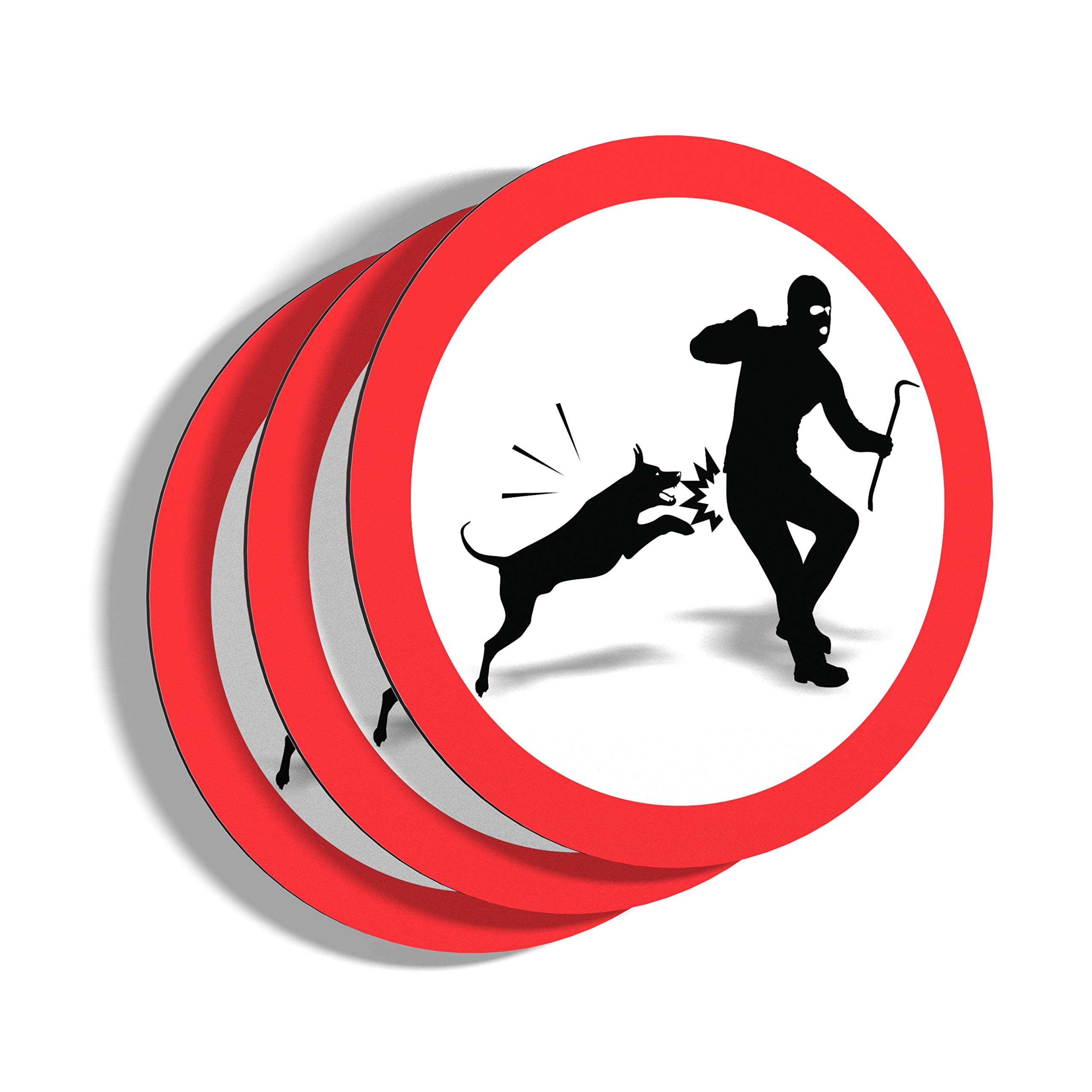 Imaggge.com Pack of 3 Signs - Dog Warning - Thief - Round - 15 cm - Heavy Duty - Aluminium (Not PVC) - Bad Dog, Guardian Dog - for Wall, Post, Fence
