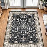 Large 3x5 Entryway Rug Indoor - Washable Non-Slip Low Pile Ultra Soft Area Rug for Large Kitchen, Bedroom Bedside, Mudroom - Distressed Boho Modern Aesthetic Geometric Decor, Ashen/Multi