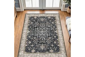 HAZO HAUS Boho Large 3x5 Entryway Rug Indoor - Washable Non-Slip Low Pile Ultra Soft Area Rug for Large Kitchen - Modern Aesthetic Geometric Design (3x5 Black/Multi)