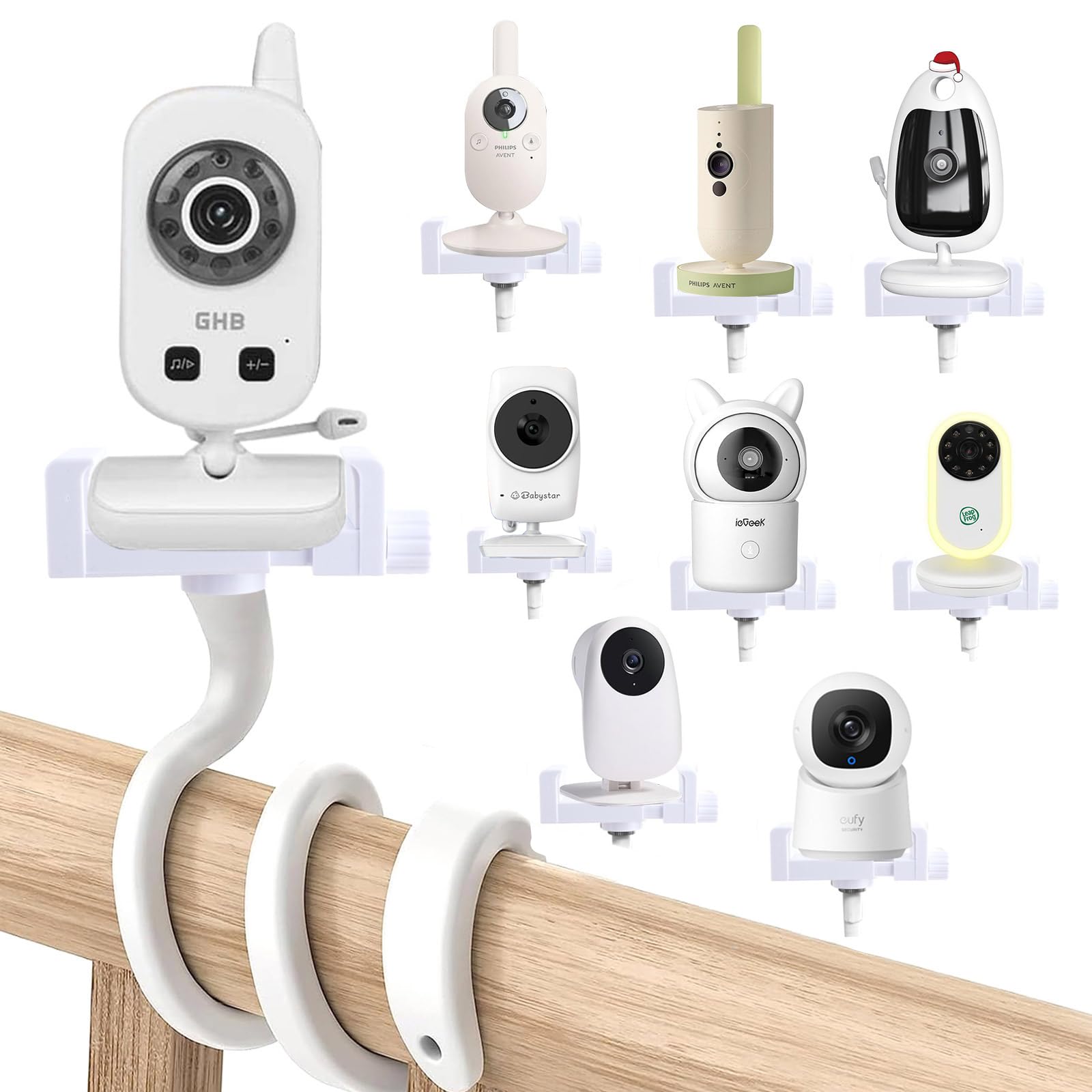 Universal Holder for GHB Baby Monitor, Flexible Baby Camera Mount Bracket for HelloBaby Monitor, Babyphone Accessories Stand for Vtech/momcozy/Boifun/Babystar/Philips Video Monitor, Mobile Phone Clip