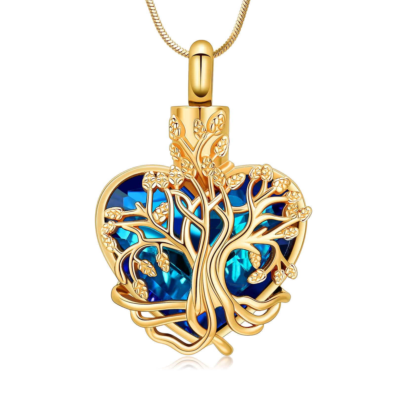 VCCWYQK Heart Tree of Life Urn Necklace for Ashes for Women Stainless Steel Cremation Jewelry Memorial Keepsake Gift for Ash of Loved One (F-5)