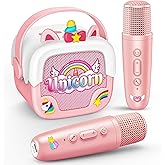 Mini Karaoke Machine for Kids Girls: Unicorn Portable Bluetooth Speakers with 2 Wireless Mic Easter Birthday Gifts for 5 6 7 8 9 10 11 Years Teen Toys for Girls Age 4-6 7 8 9 Basket Stuffers Pink