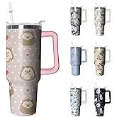 40oz Hedgehog Stainless Steel Tumbler with Handle and Straw, Insulated Cup Travel Coffee Mug Water Bottle with Lid and Straw, Animal Lovers Women Gifts