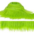 Sukh Shaggy Faux Fur Fabric - 2 x 60 inch Green Faux Fur Trim Precut Fabric Strips Soft Plush Patches for Fuzzy Craft Christm