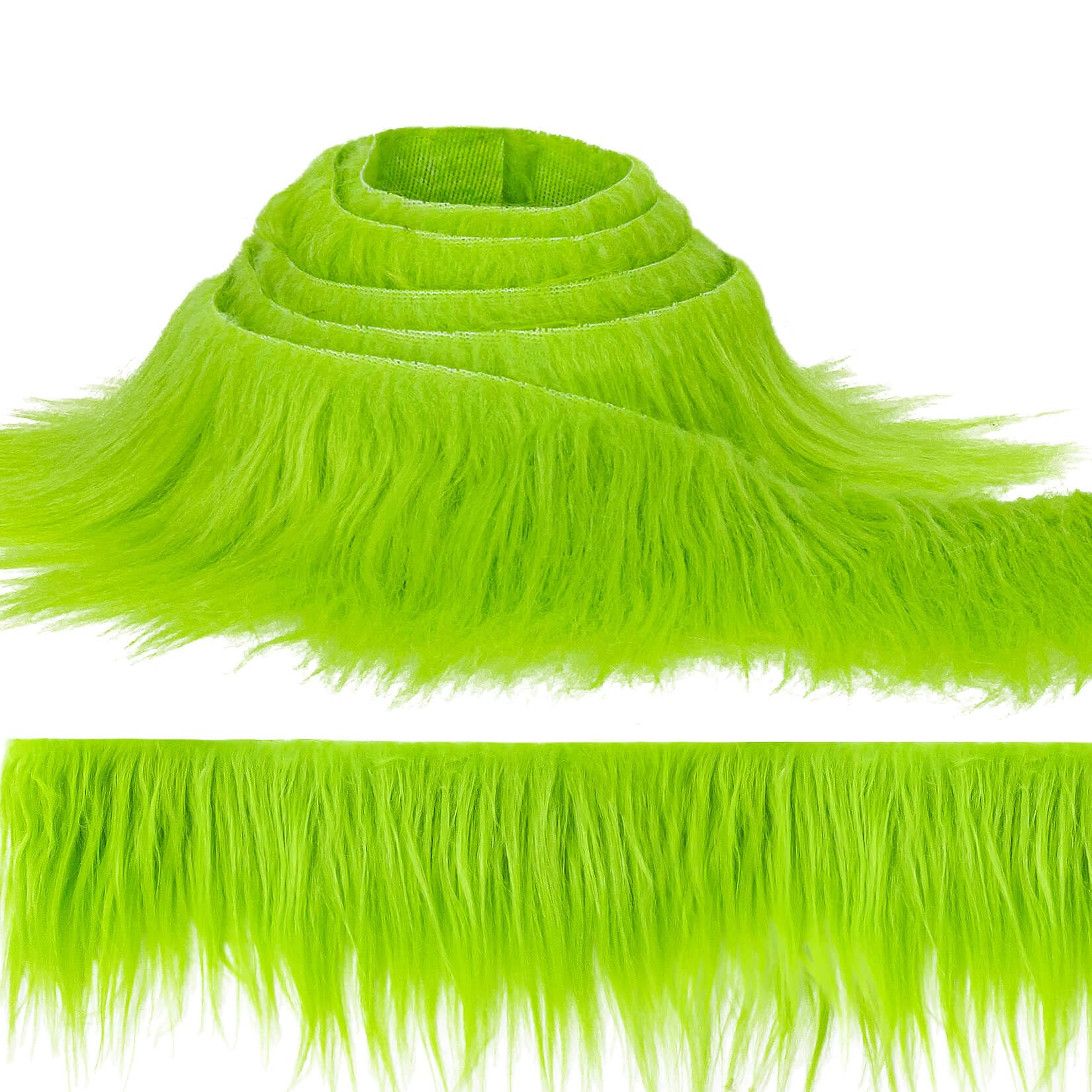 Sukh Shaggy Faux Fur Fabric - 2 x 60 inch Green Faux Fur Trim Precut Fabric Strips Soft Plush Patches for Fuzzy Craft Christmas Tree Trim Gnome Beard Cosplay Costume (1)
