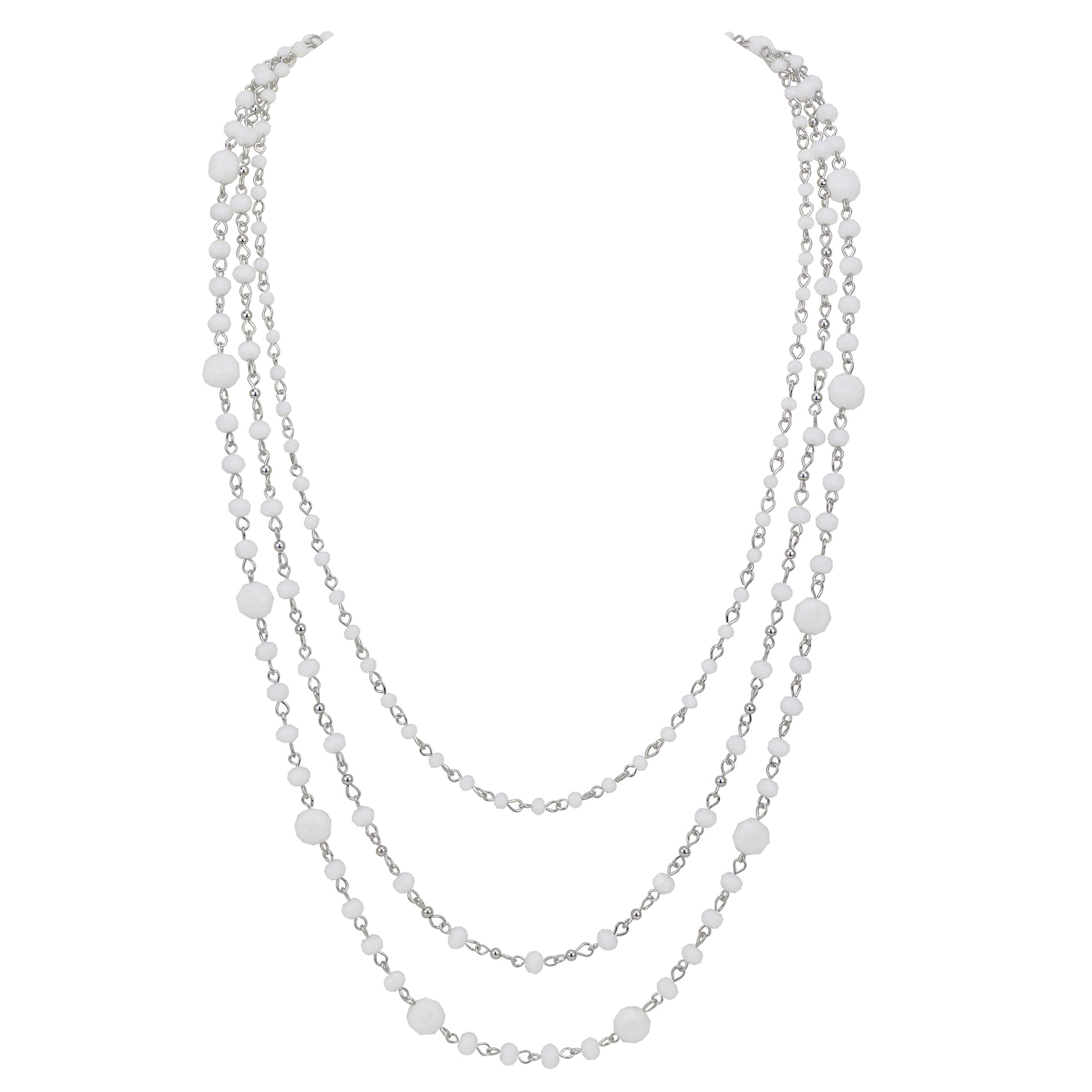Firstmeet Long Chain Multi Layer Fashion Glass Beads Handmade Necklace for Women(XL-1035-White-y)
