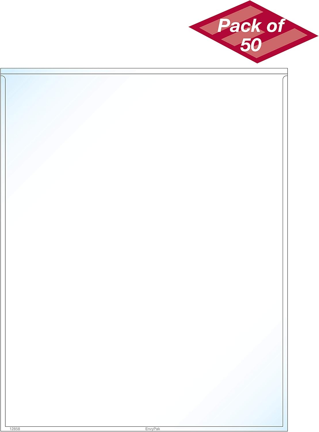 EnvyPak Full Page Pocket/Holder, Peel and Stick Adhesive, Top Loading, Clear, Holds 8.5&rdquo; x 11&rdquo; Sheet - Pack of 50