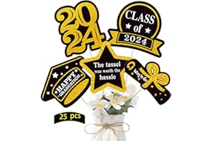 Abitoncc Graduation Decorations Class of 2024-25Pcs Black and Gold Congrats Grad Centerpiece Sticks 2024 Graduation Party Table Toppers for College High School Congrats Party Supplies