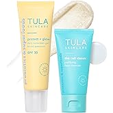 TULA Skin Care Protect + Glow Daily Sunscreen Gel Broad Spectrum SPF 30, Supersize, 3.38 oz + Cult Classic Purifying Face Cleanser Travel Size 1 oz, 2 Piece Set