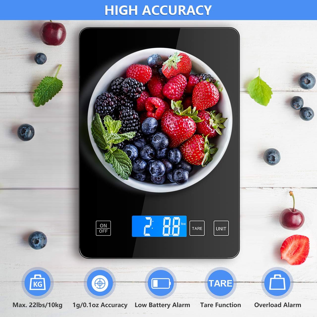 Nicewell Food Scale Digital Weight Grams and oz, 22lb Kitchen Scale for Cooking Baking, 1g/0.1oz Precise Graduation, Sleek Tempered Glass Platform: Industrial & Scientific