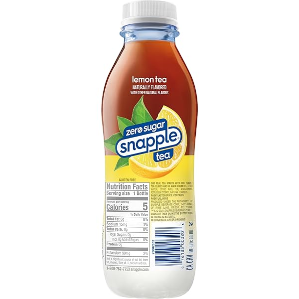 SNAPPLE ZERO SUGAR LEMON ICED TEA, 16 FL OZ, PACK OF 12