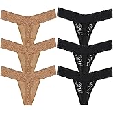 Amwounu Lace Thongs For Women Plus Size Sexy Underwear Soft Panty Stretch Tangas Womens Thong Underwear Size XS-5XL Pack 6