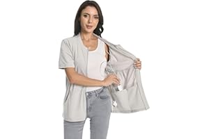 MEUPONC Post Mastectomy Zip Shirts with Drain Pockets Surgery Recovery Must Haves Clothing Comfy Short Sleeve Shirts