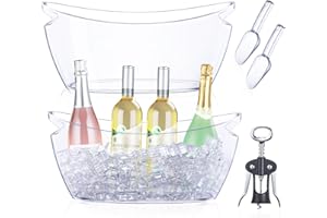 Cenjeery Ice Bucket for Parties, 2PCS Clear Acrylic Beverage Tubs with Scoop & Bottle Opener, 5.5L Large Champagne Wine Beer 