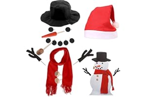 PiinRoon Snowman Decorating Kit, 16 Pcs Snowman Making Kit, Classic Christmas Snowman Making Accessories Scarf Hat Eyes Nose 