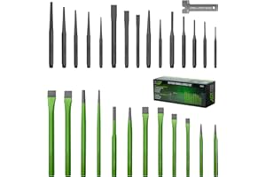 SUNHZ MCKP SUNHZMCKP 28-Piece Heavy Duty Punch and Chisel Set, Including Taper Punch, Cold Chisels, Pin Punch, Center Punch, Made of Chrome Vanadium Steel, with Storage Pouch, for Removing Repair Tool