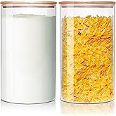 HomArtist Large Glass Flour and Sugar Containers 180oz x2 [Set of 2], Glass Food Storage Containers with Bamboo Lids, Glass Jar with Airtight Lids for Spaghetti Pasta,Rice,Cereal,Candy,Coffee, Oat
